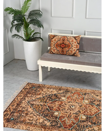 Golden Oasis Handloom Cotton Embroidered Rug