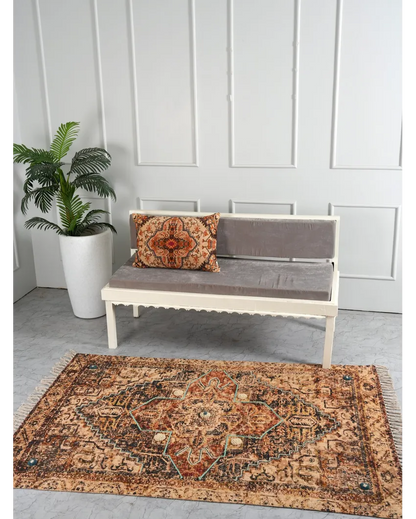 Golden Oasis Handloom Cotton Embroidered Rug