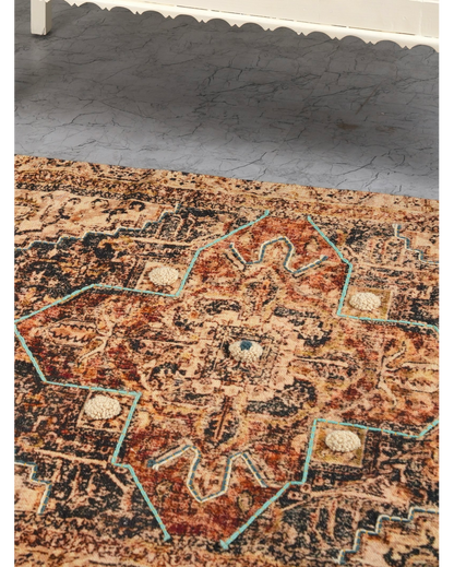 Golden Oasis Handloom Cotton Embroidered Rug