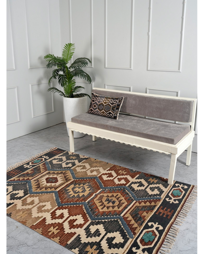 Muted Palette Handloom Cotton Embroidered Rug