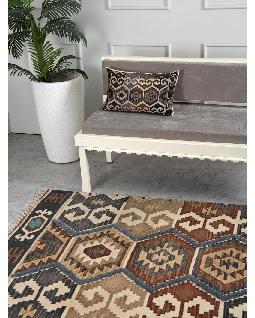 Muted Palette Handloom Cotton Embroidered Rug