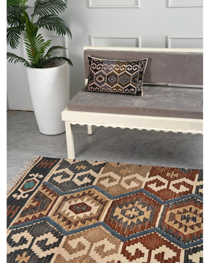 Muted Palette Handloom Cotton Embroidered Rug