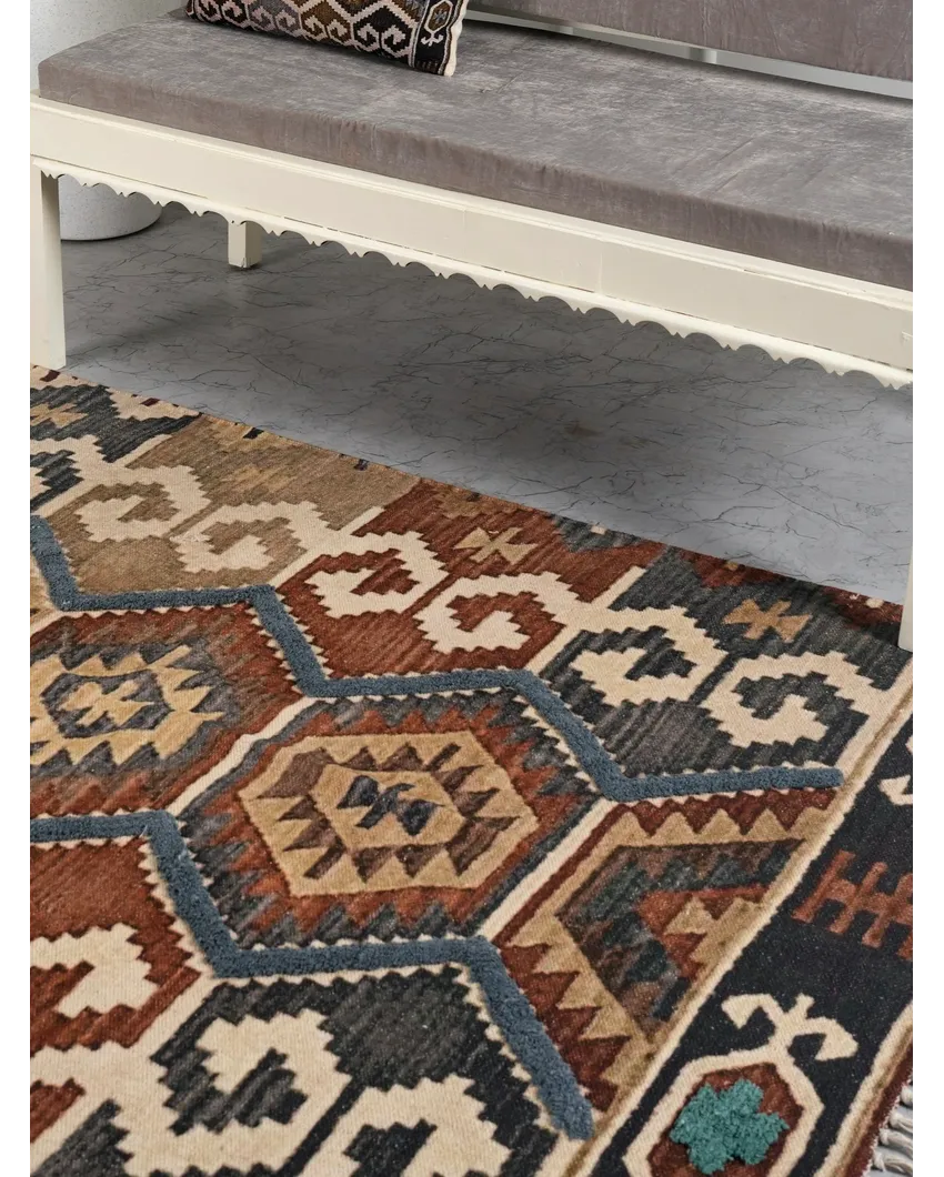 Muted Palette Handloom Cotton Embroidered Rug