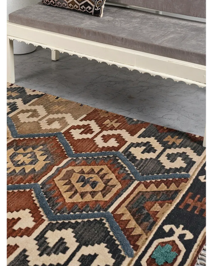 Muted Palette Handloom Cotton Embroidered Rug