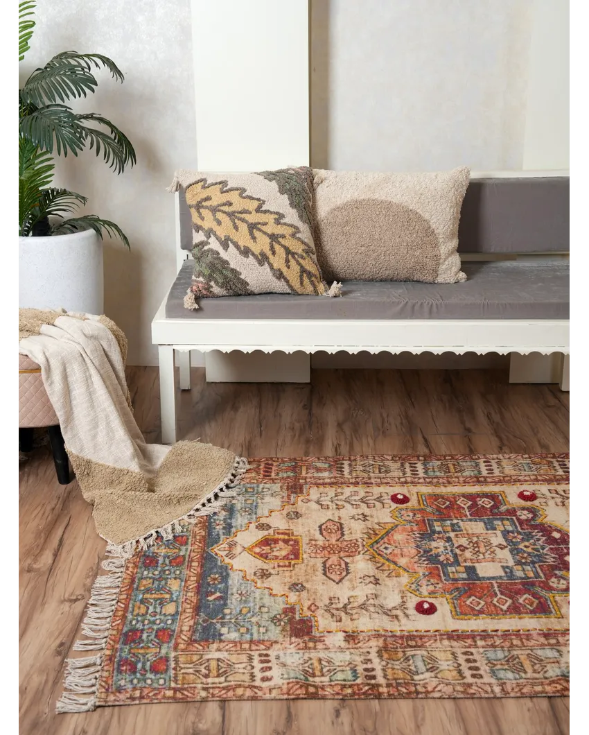 Radiant Reverie Handloom Cotton Embroidered Rug