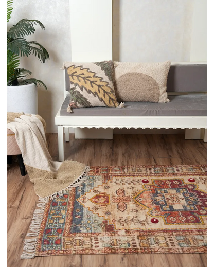 Radiant Reverie Handloom Cotton Embroidered Rug