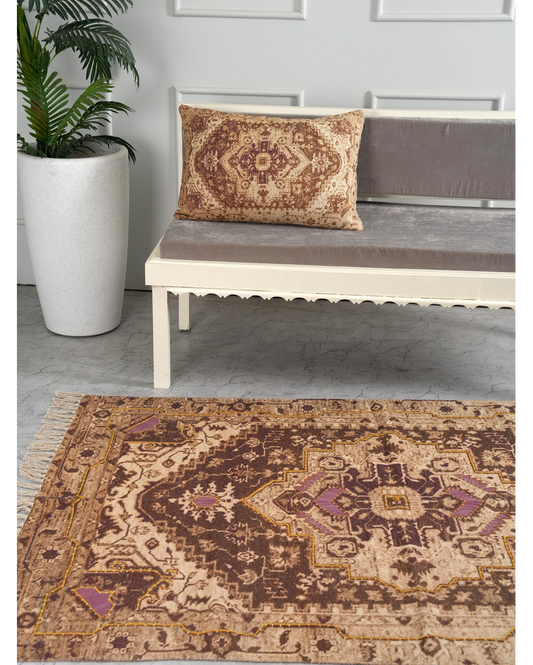 Earthy Elegance Handloom Cotton Embroidered Rug