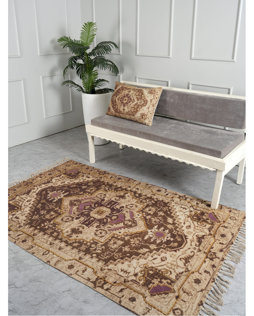 Earthy Elegance Handloom Cotton Embroidered Rug