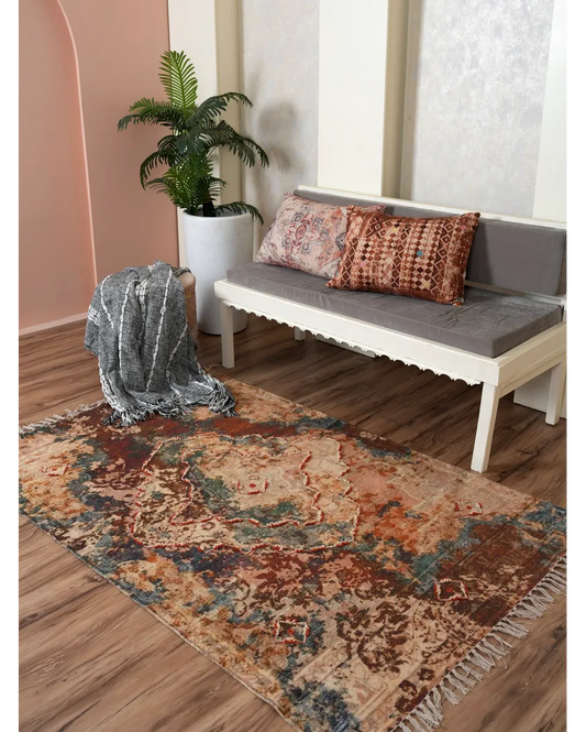 Burst Handloom Cotton Embroidered Rug