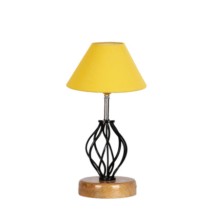 Sunny Yellow Metal & Wood Table Lamp with Shade Without Bulb | 10 x 15 inches