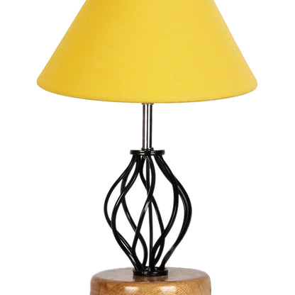 Sunny Yellow Metal & Wood Table Lamp with Shade Without Bulb | 10 x 15 inches
