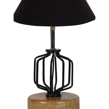 Sleek Minimalist Black Metal & Wood Table Lamp with Shade Without Bulb | 10 x 15 inches