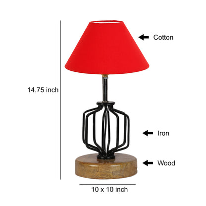 Rich Red Luxurious Timeless Metal & Wood Table Lamp with Shade Without Bulb | 10 x 15 inches