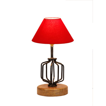 Rich Red Luxurious Timeless Metal & Wood Table Lamp with Shade Without Bulb | 10 x 15 inches