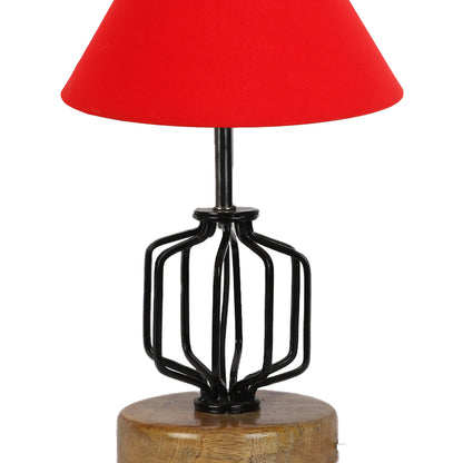 Rich Red Luxurious Timeless Metal & Wood Table Lamp with Shade Without Bulb | 10 x 15 inches