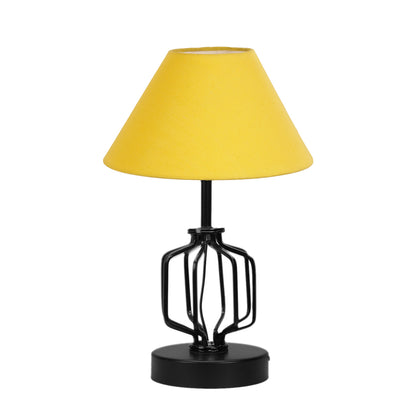 Bright Yellow Metal & Wood Table Lamp with Shade Without Bulb | 10 x 15 inches