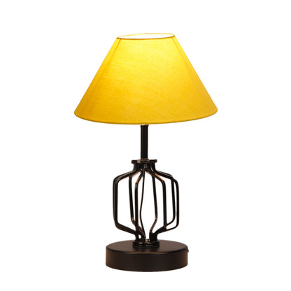 Bright Yellow Metal & Wood Table Lamp with Shade Without Bulb | 10 x 15 inches
