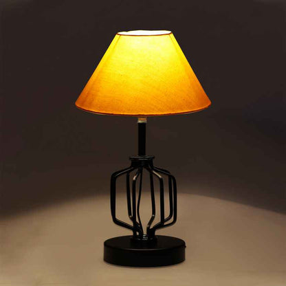 Bright Yellow Metal & Wood Table Lamp with Shade Without Bulb | 10 x 15 inches