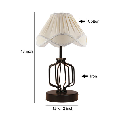 Elegant Sleek Off-White Metal & Wood Table Lamp with Shade Without Bulb | 12 x 17 inches