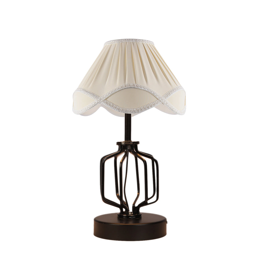 Elegant Sleek Off-White Metal & Wood Table Lamp with Shade Without Bulb | 12 x 17 inches