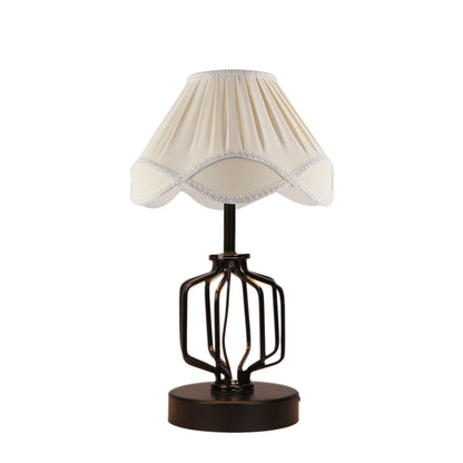 Elegant Sleek Off-White Metal & Wood Table Lamp with Shade Without Bulb | 12 x 17 inches