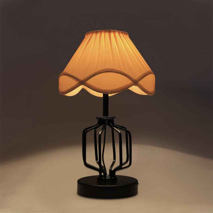 Elegant Sleek Off-White Metal & Wood Table Lamp with Shade Without Bulb | 12 x 17 inches