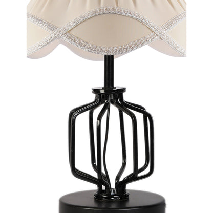 Elegant Sleek Off-White Metal & Wood Table Lamp with Shade Without Bulb | 12 x 17 inches