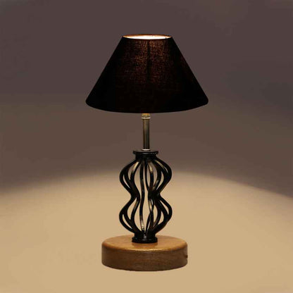 Chic Sleek Black Metal & Wood Table Lamp with Shade Without Bulb | 10 x 15 inches