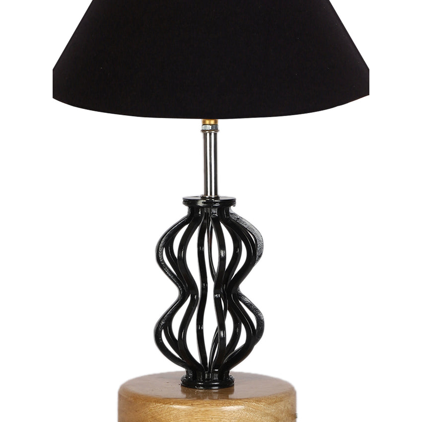 Chic Sleek Black Metal & Wood Table Lamp with Shade Without Bulb | 10 x 15 inches