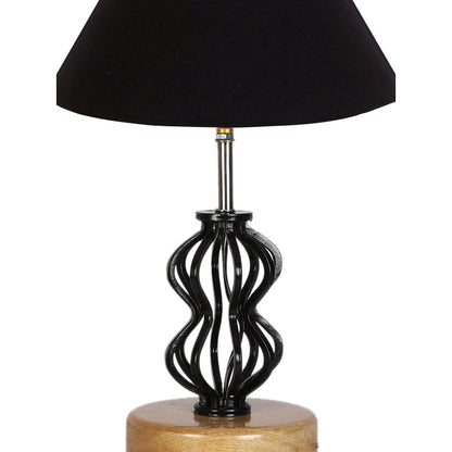 Chic Sleek Black Metal & Wood Table Lamp with Shade Without Bulb | 10 x 15 inches