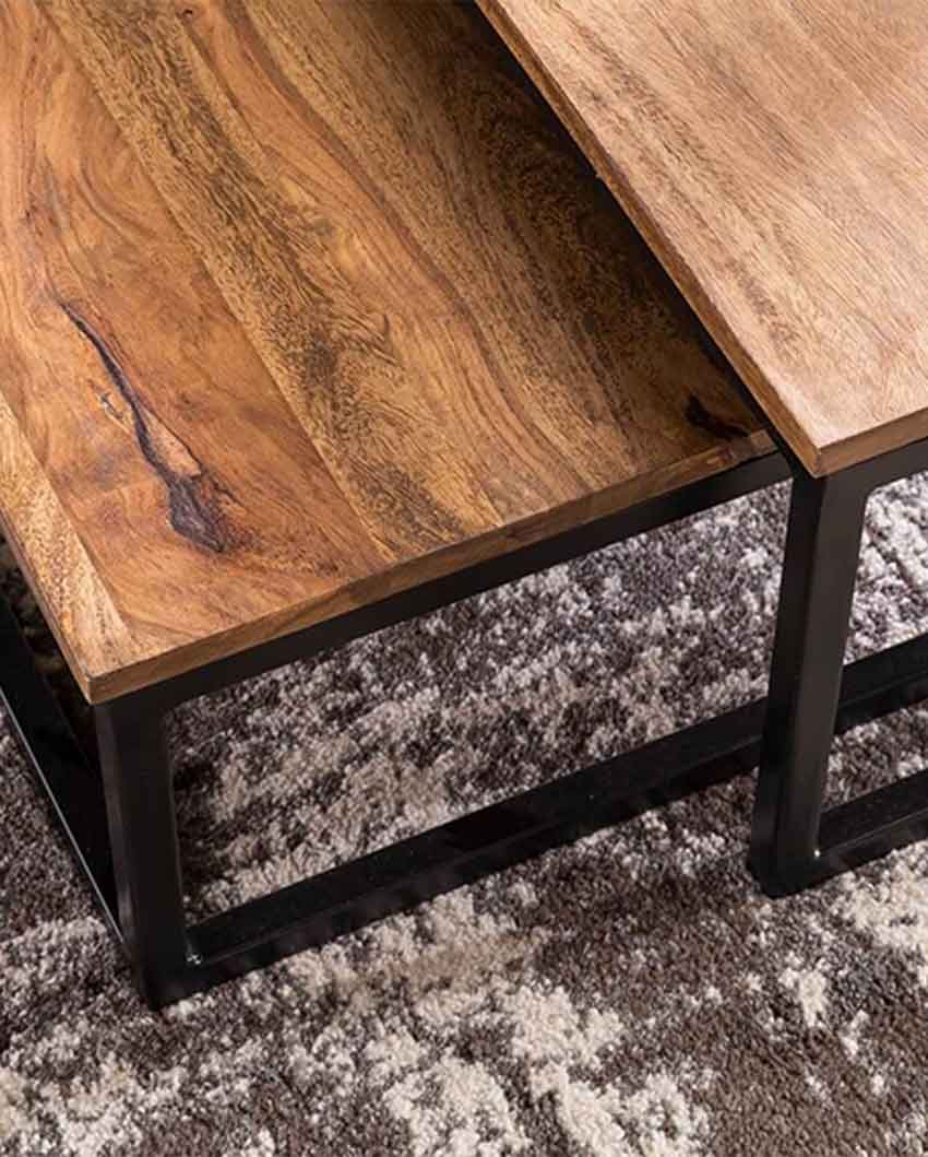 Alan Sheesham Wood And Metal Legs Coffee Table