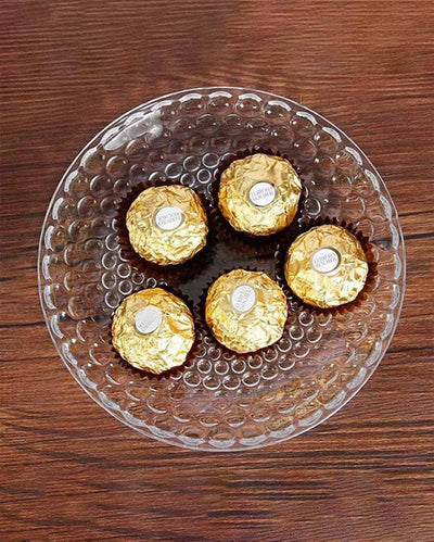 Elegant Floral Design Transparent Round Glass Food Serving Plates | 10 inches