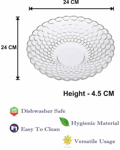 Elegant Floral Design Transparent Round Glass Food Serving Plates | 10 inches