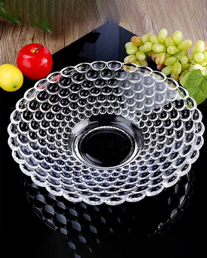 Elegant Floral Design Transparent Round Glass Food Serving Plates | 10 inches