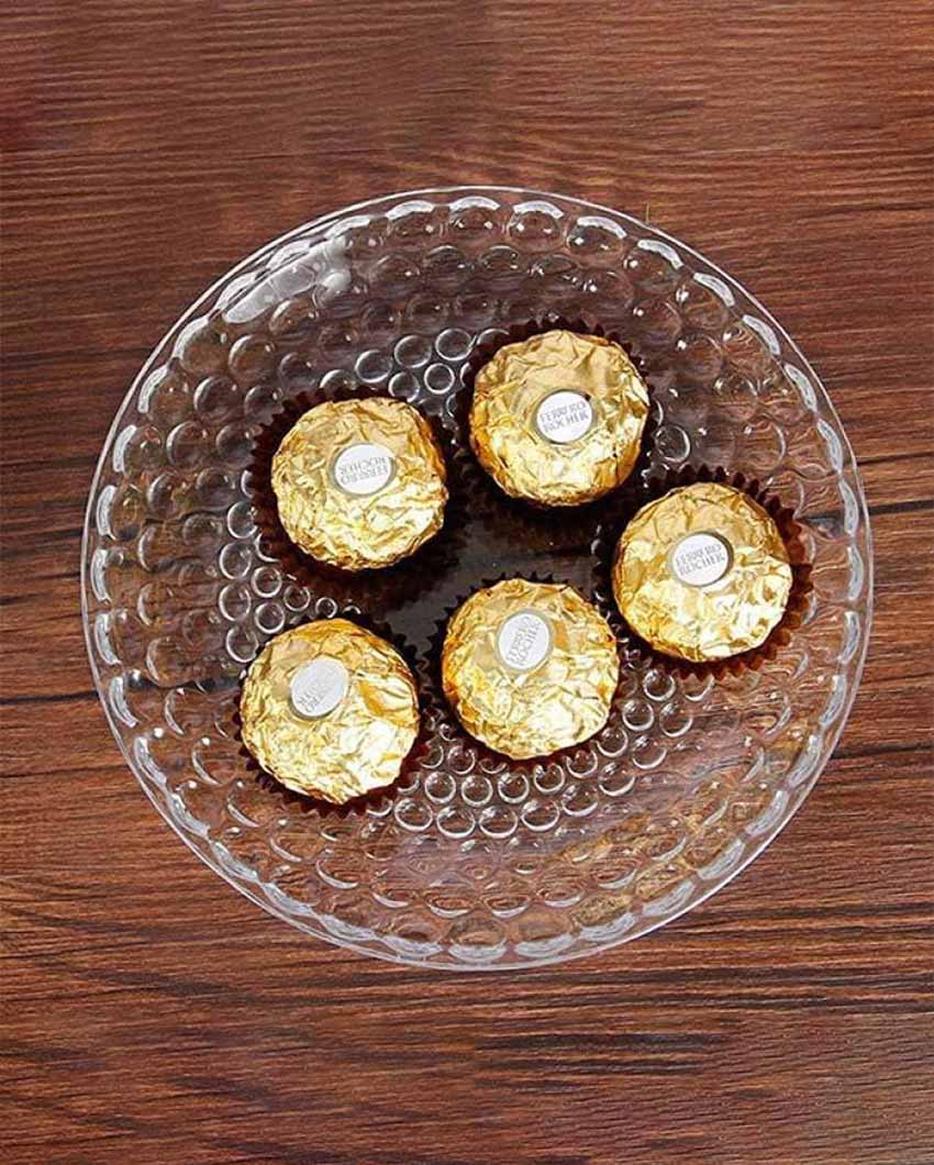 Elegant Floral Design Transparent Round Glass Food Serving Plates | 10 inches