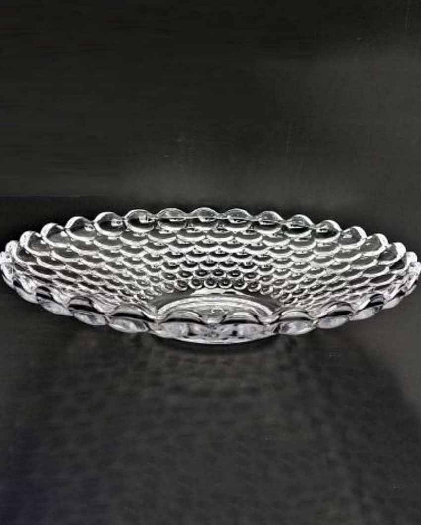 Elegant Floral Design Transparent Round Glass Food Serving Plates | 10 inches