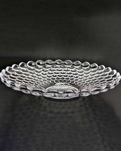 Elegant Floral Design Transparent Round Glass Food Serving Plates | 10 inches