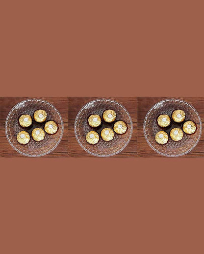 Elegant Floral Design Transparent Round Glass Food Serving Plates | 10 inches