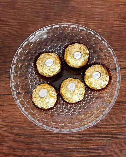 Elegant Floral Design Transparent Round Glass Food Serving Plates | 10 inches