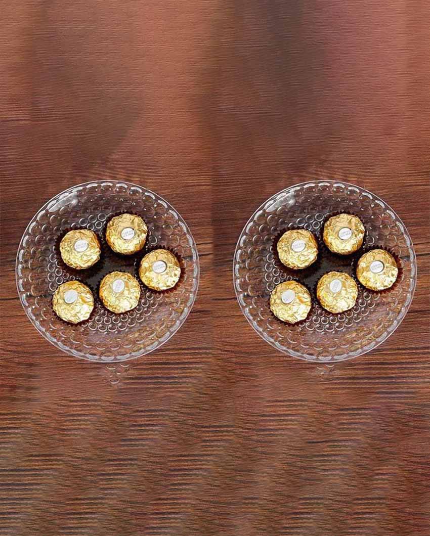 Elegant Floral Design Transparent Round Glass Food Serving Plates | 10 inches