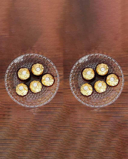 Elegant Floral Design Transparent Round Glass Food Serving Plates | 10 inches