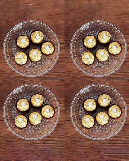 Elegant Floral Design Transparent Round Glass Food Serving Plates | 10 inches