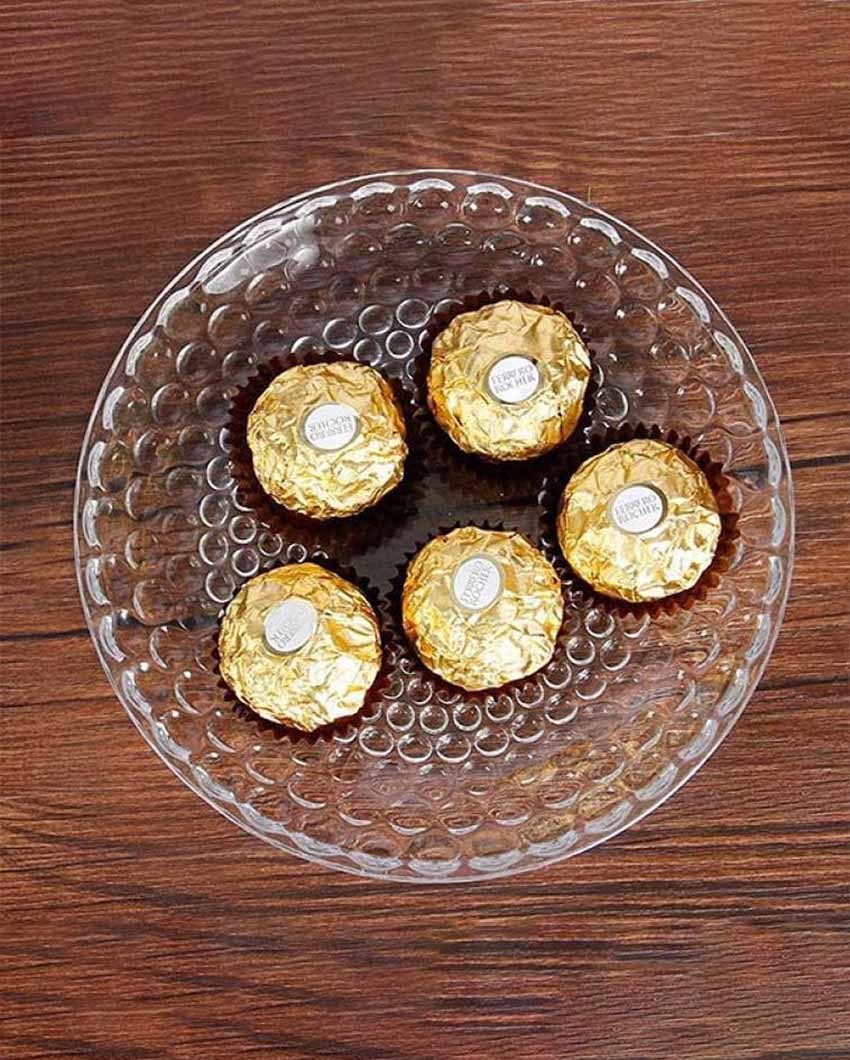 Elegant Floral Design Transparent Round Glass Food Serving Plates | 10 inches