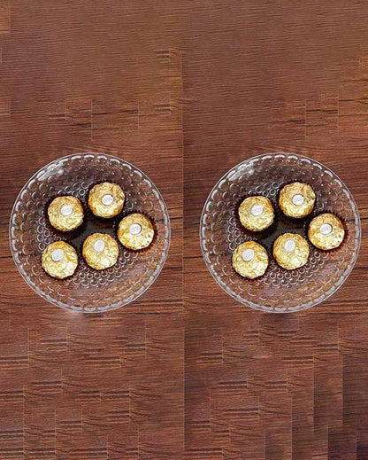 Elegant Floral Design Transparent Round Glass Food Serving Plates | 10 inches