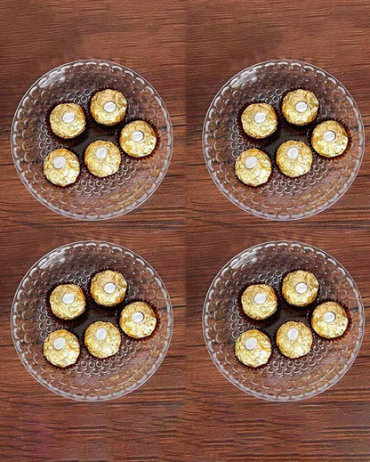 Elegant Floral Design Transparent Round Glass Food Serving Plates | 10 inches