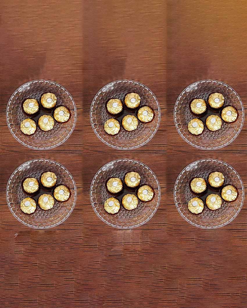 Elegant Floral Design Transparent Round Glass Food Serving Plates | 10 inches