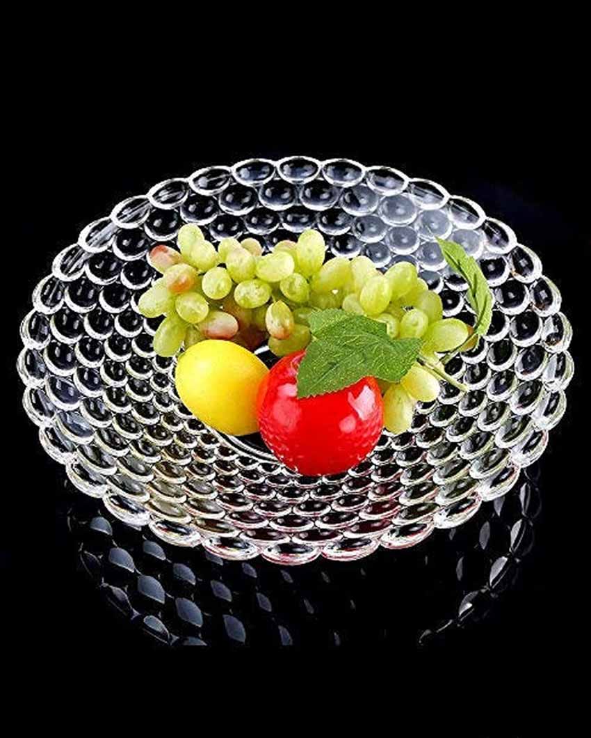 Elegant Floral Design Transparent Round Glass Food Serving Plates | 10 inches