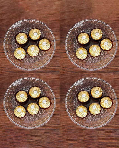 Elegant Floral Design Transparent Round Glass Food Serving Plates | 10 inches