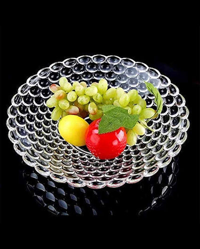 Elegant Floral Design Transparent Round Glass Food Serving Plates | 10 inches