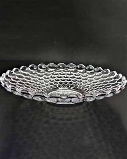 Elegant Floral Design Transparent Round Glass Food Serving Plates | 10 inches